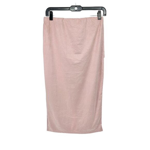 Madrag Midi Skirt Womens L Pink Suede Unique Kick Pleat Design Poly Spandex NWT - Picture 2 of 7